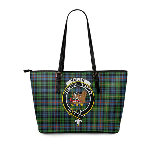 Baillie of Lamington Clan Badge Tartan Leather Tote Bag