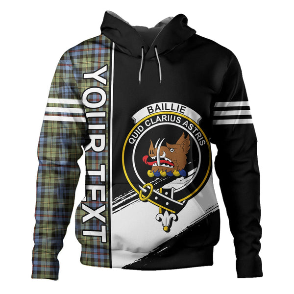 Baillie of Lamington Weathered Clan Badge Tartan Hoodie Quarter Style Personalized