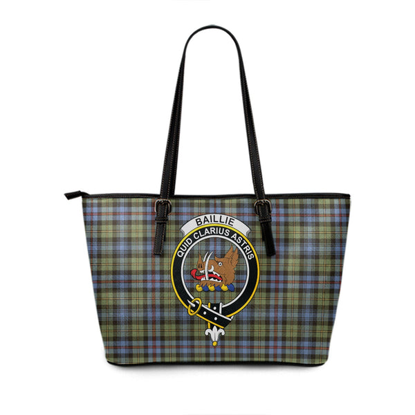 Baillie of Lamington Weathered Clan Badge Tartan Leather Tote Bag