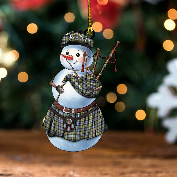 Baillie of Lamington Weathered Clan Badge Tartan Wood Acrylic Ornament Snowman Bagpipe Personalized