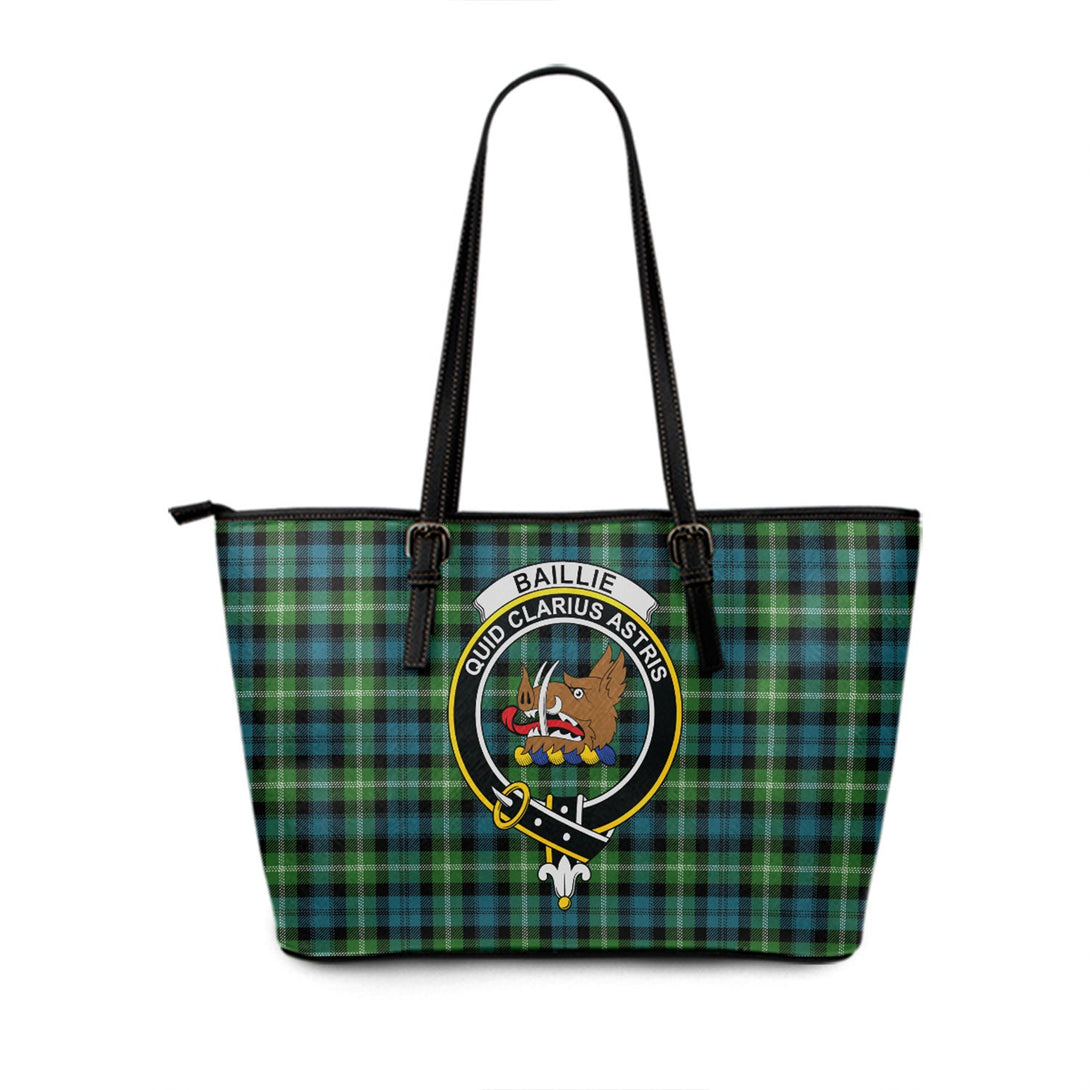 Baillie of Polkemmet Ancient Clan Badge Tartan Leather Tote Bag