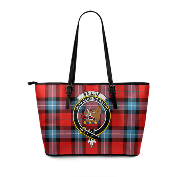 Baillie of Polkemmet Red Clan Badge Tartan Leather Tote Bag