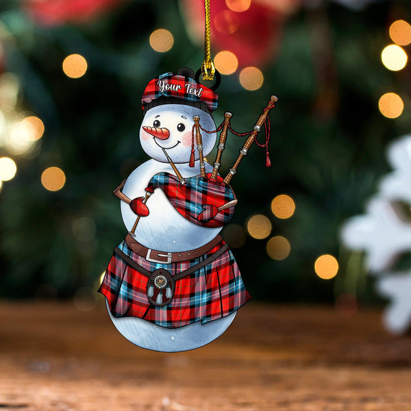 Baillie of Polkemmet Red Clan Badge Tartan Wood Acrylic Ornament Snowman Bagpipe Personalized