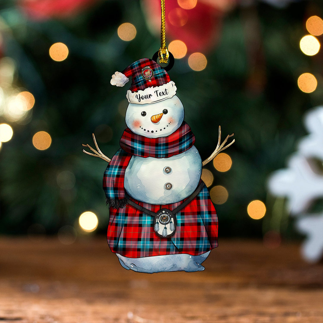 Baillie of Polkemmet Red Clan Badge Tartan Wood Acrylic Ornament Snowman Warrior Personalized