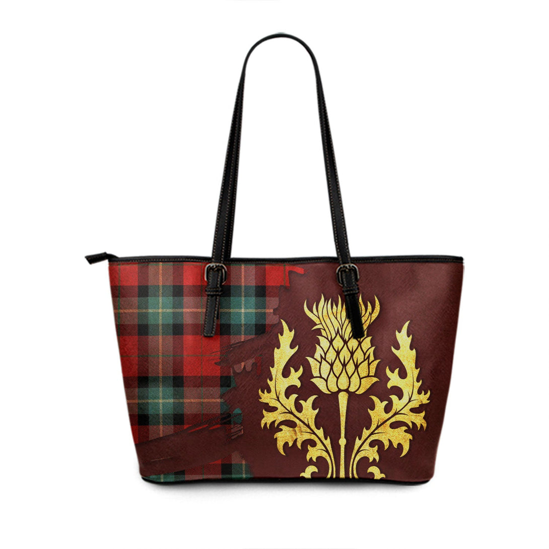 Baillie of Polkemmet Red Tartan Leather Tote Bag Thistle Oldest Style