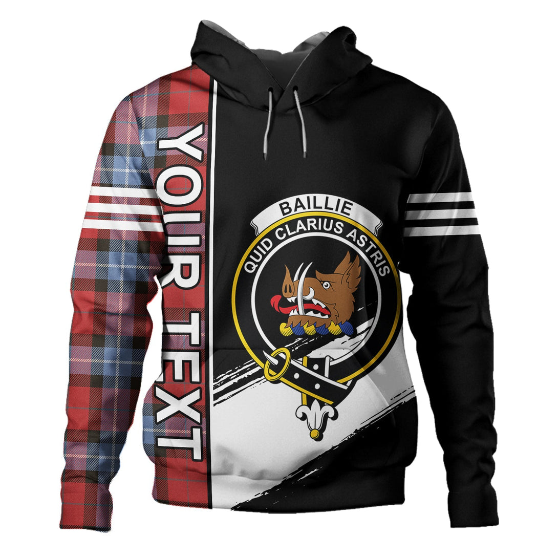 Baillie of Polkemmet Red Weathered Clan Badge Tartan Hoodie Quarter Style Personalized