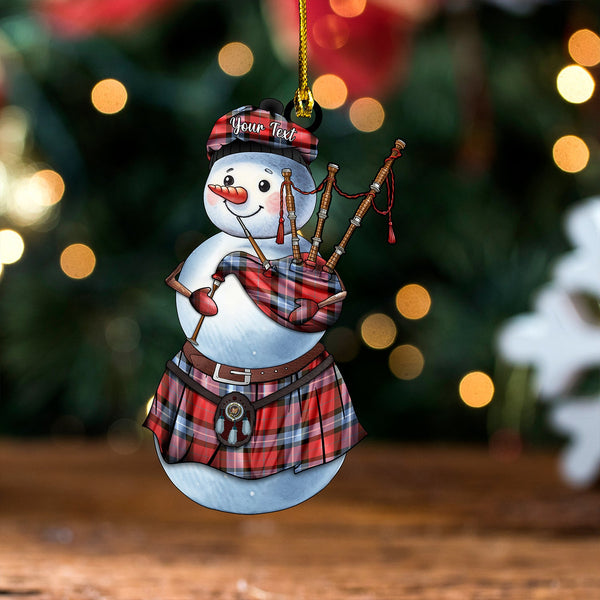 Baillie of Polkemmet Red Weathered Clan Badge Tartan Wood Acrylic Ornament Snowman Bagpipe Personalized