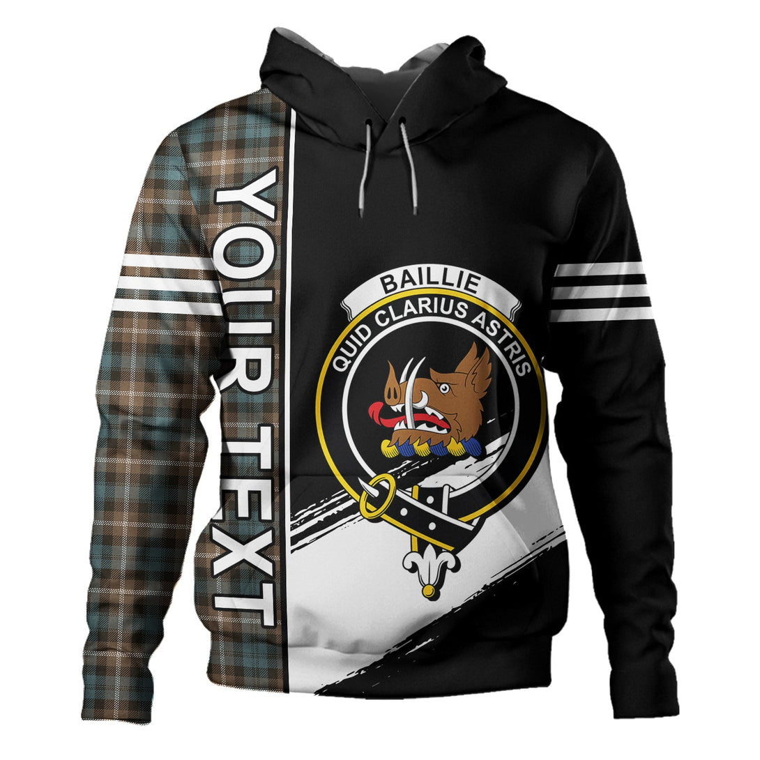 Baillie of Polkemmet Weathered Clan Badge Tartan Hoodie Quarter Style Personalized