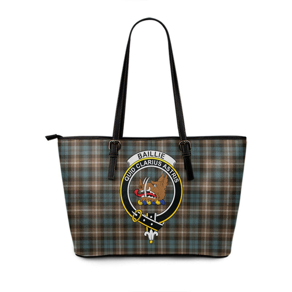 Baillie of Polkemmet Weathered Clan Badge Tartan Leather Tote Bag