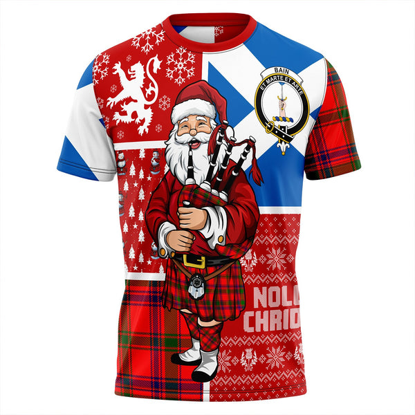 Bain Clan Badge Tartan T-Shirt Scotland Christmas Santa