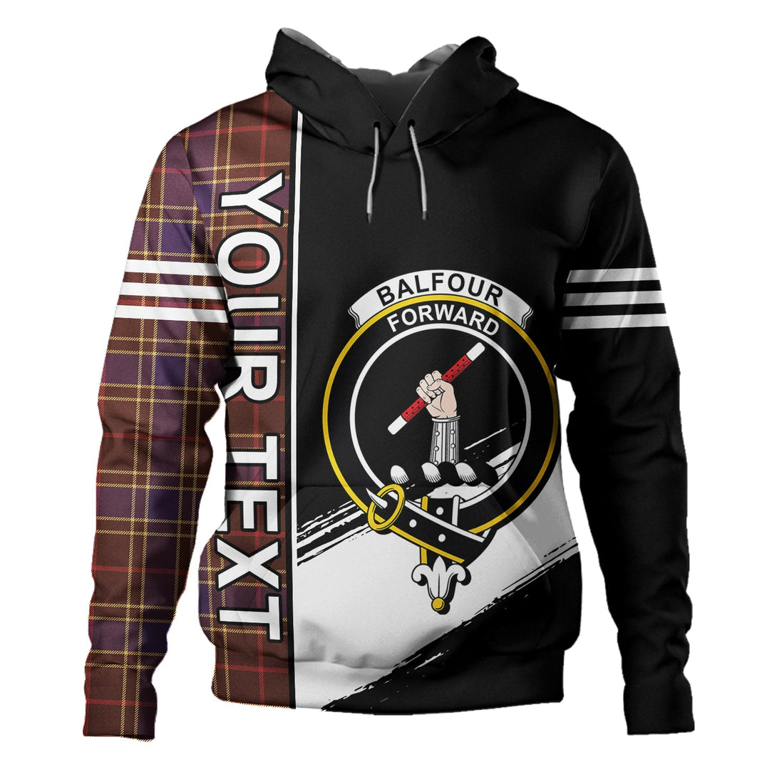 Balfour Weathered Clan Badge Tartan Hoodie Quarter Style Personalized