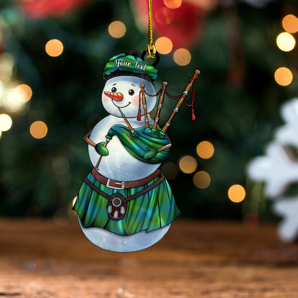 Barclay Hunting Ancient Tartan Wood Acrylic Ornament Snowman Bagpipe Personalized