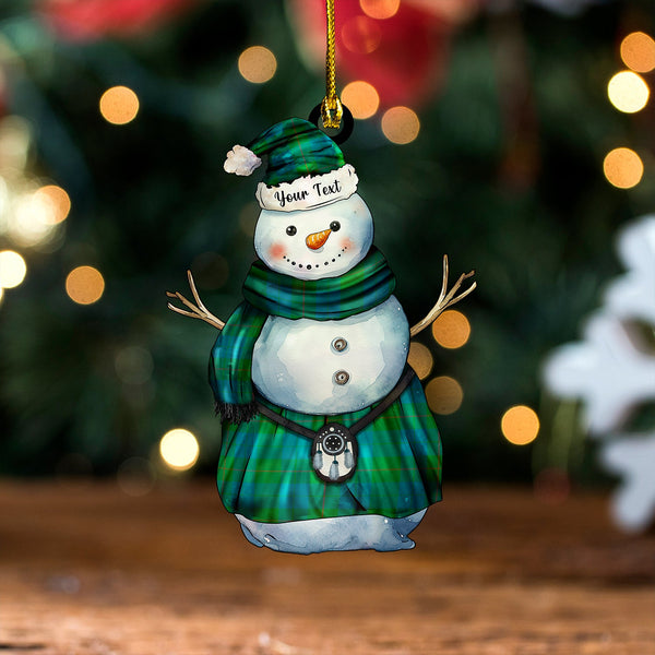 Barclay Hunting Ancient Tartan Wood Acrylic Ornament Snowman Warrior Personalized