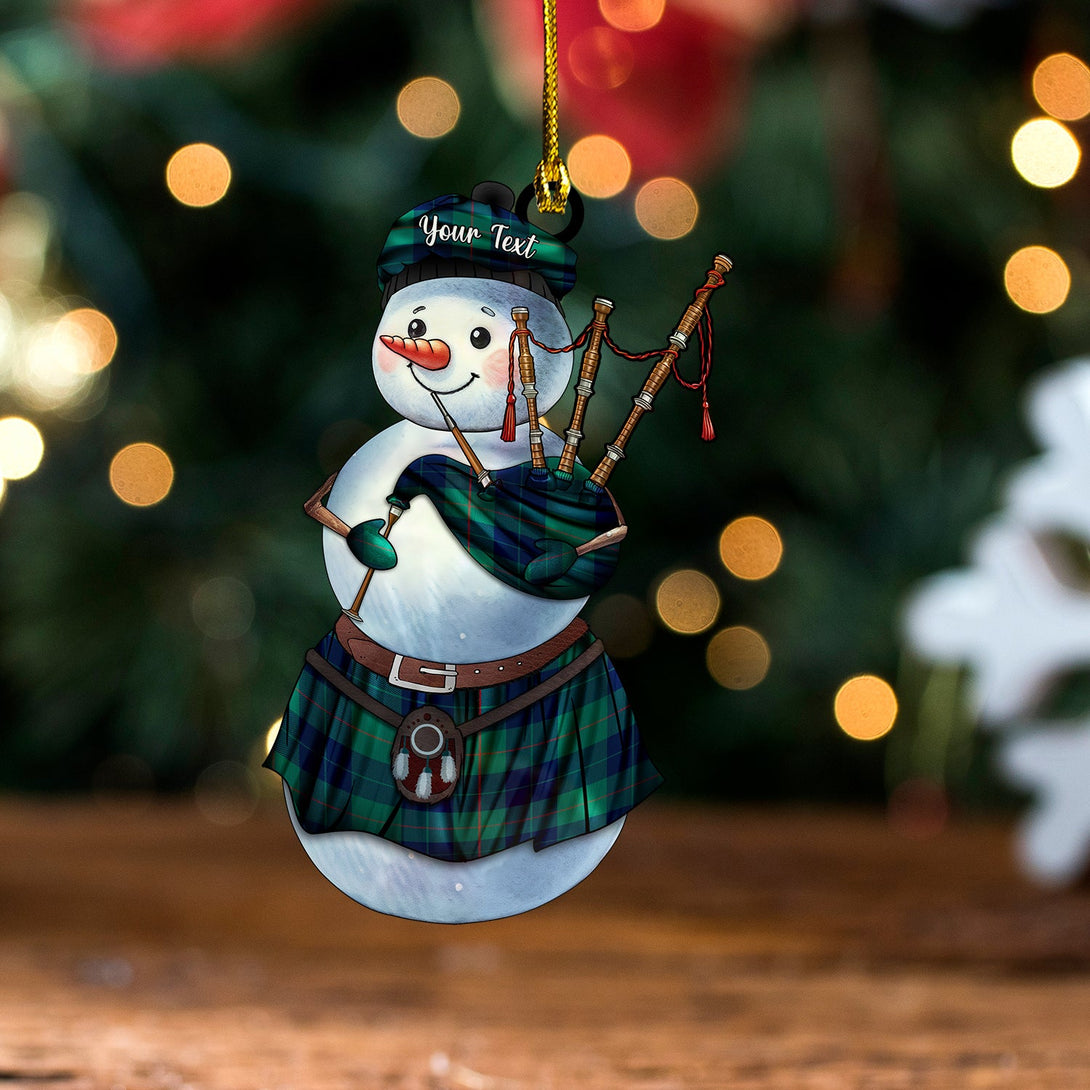 Barclay Hunting Modern Tartan Wood Acrylic Ornament Snowman Bagpipe Personalized