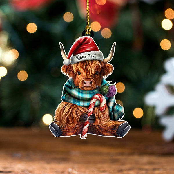 Barclay Hunting 2 Ancient Tartan Wood Acrylic Ornament Highland Cow And Thistle Personalized