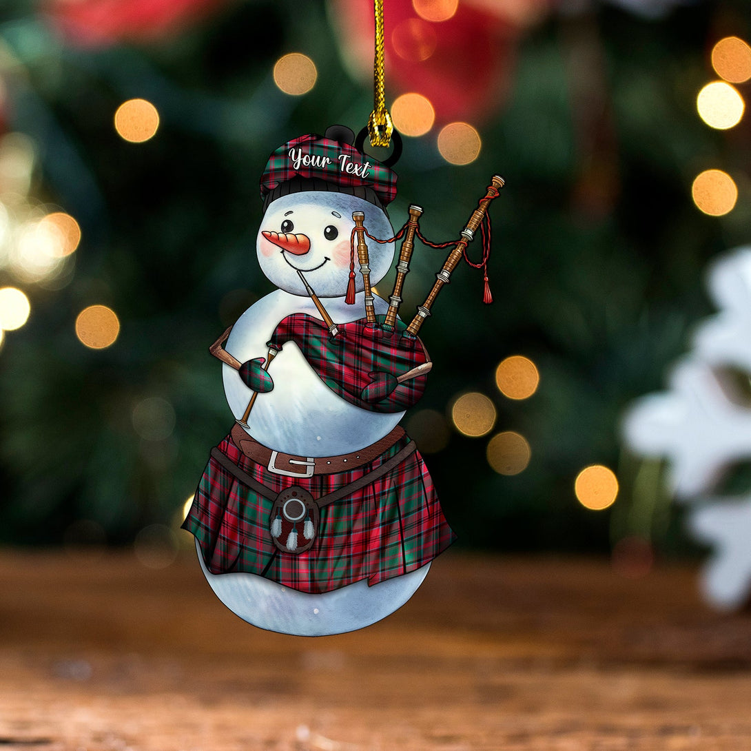 Bates (Bate) Modern Tartan Wood Acrylic Ornament Snowman Bagpipe Personalized