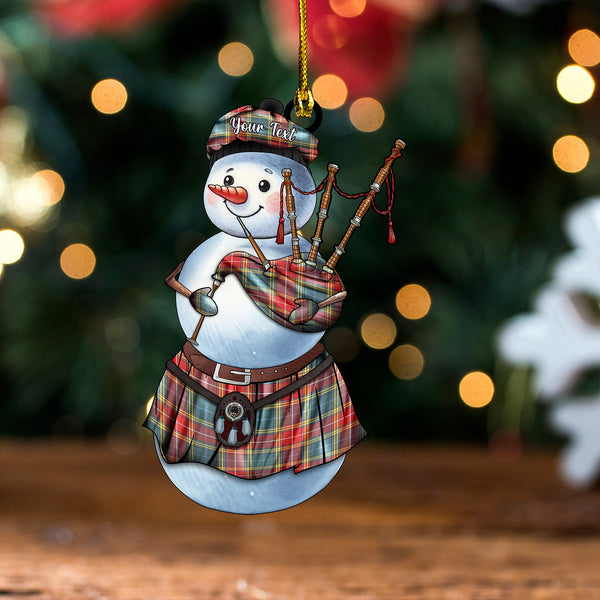 Baxter of Balgavies Weathered Clan Badge Tartan Wood Acrylic Ornament Snowman Bagpipe Personalized