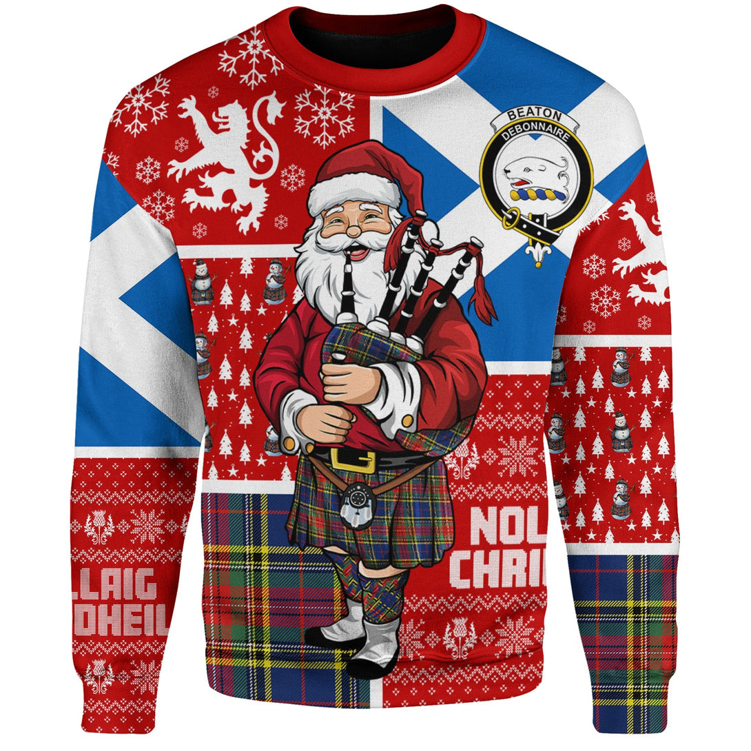 Beaton Modern Clan Badge Tartan Sweatshirt Scotland Christmas Santa