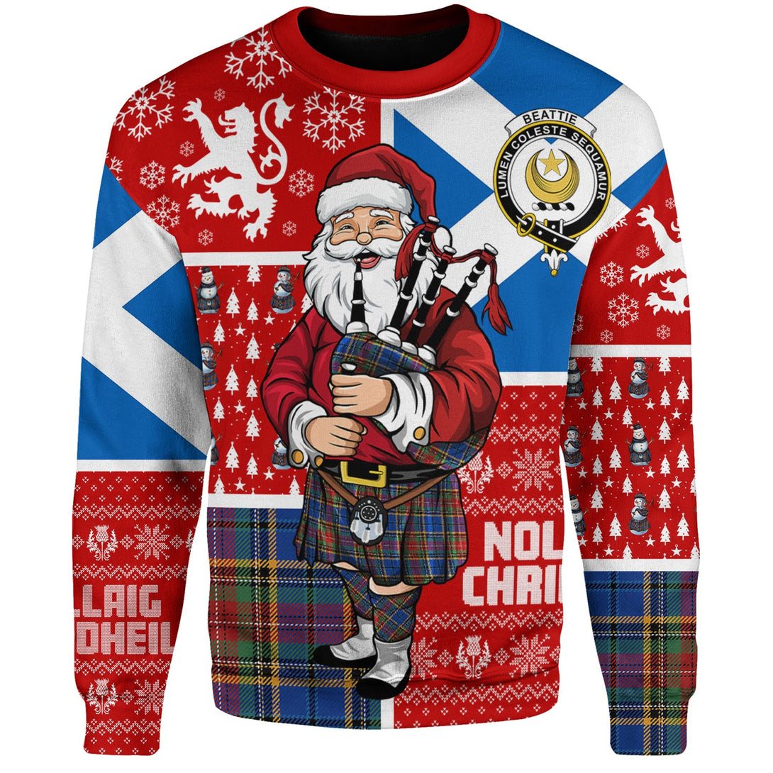 Beattie Modern Clan Badge Tartan Sweatshirt Scotland Christmas Santa