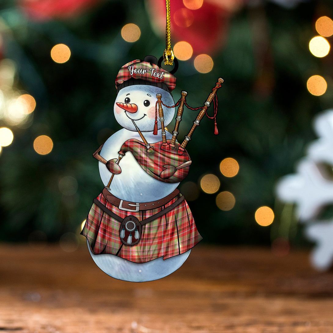 Beaverbrook Weathered Tartan Wood Acrylic Ornament Snowman Bagpipe Personalized