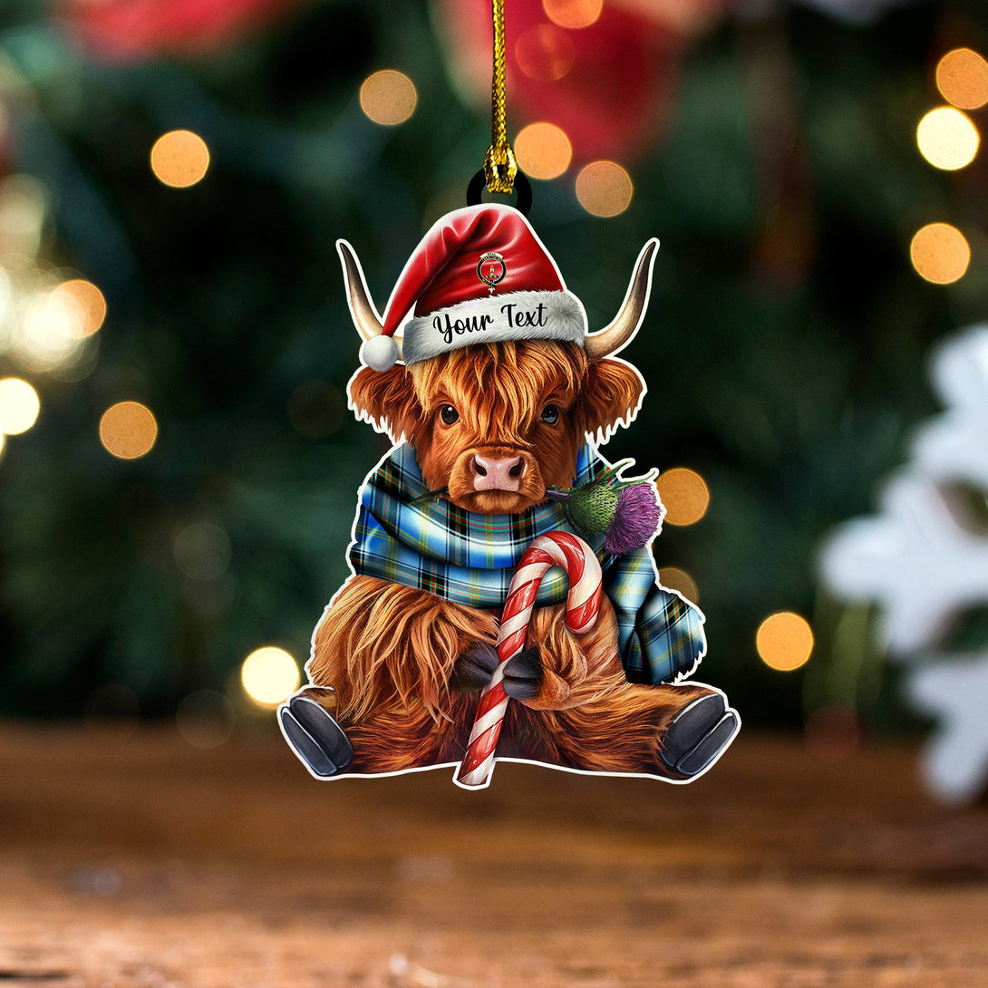 Bell of the Borders Modern Clan Badge Tartan Wood Acrylic Ornament Highland Cow And Thistle Personalized