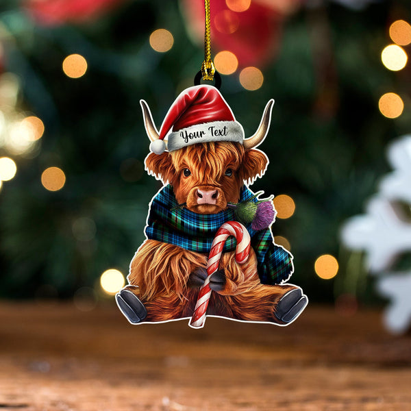 Bijral Ancient Tartan Wood Acrylic Ornament Highland Cow And Thistle Personalized