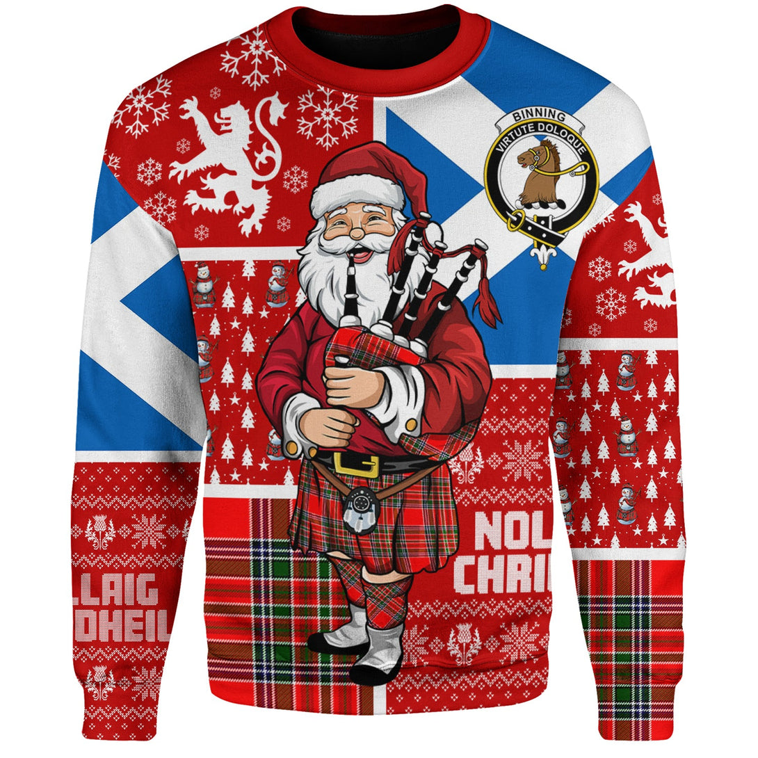 Binning Clan Badge Tartan Sweatshirt Scotland Christmas Santa