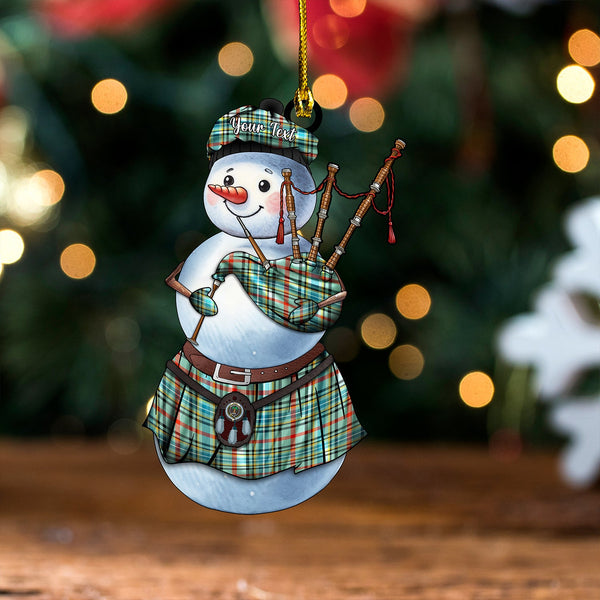 Bisset Ancient Clan Badge Tartan Wood Acrylic Ornament Snowman Bagpipe Personalized