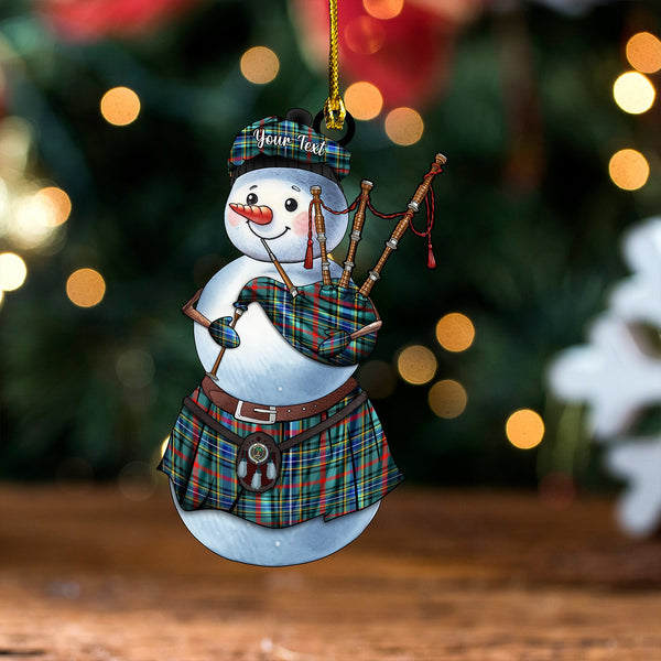 Bisset Modern Clan Badge Tartan Wood Acrylic Ornament Snowman Bagpipe Personalized