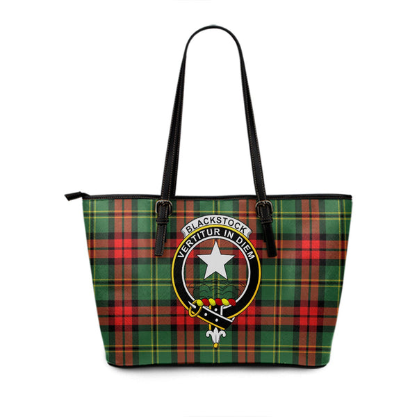 Blackstock Hunting Modern Clan Badge Tartan Leather Tote Bag