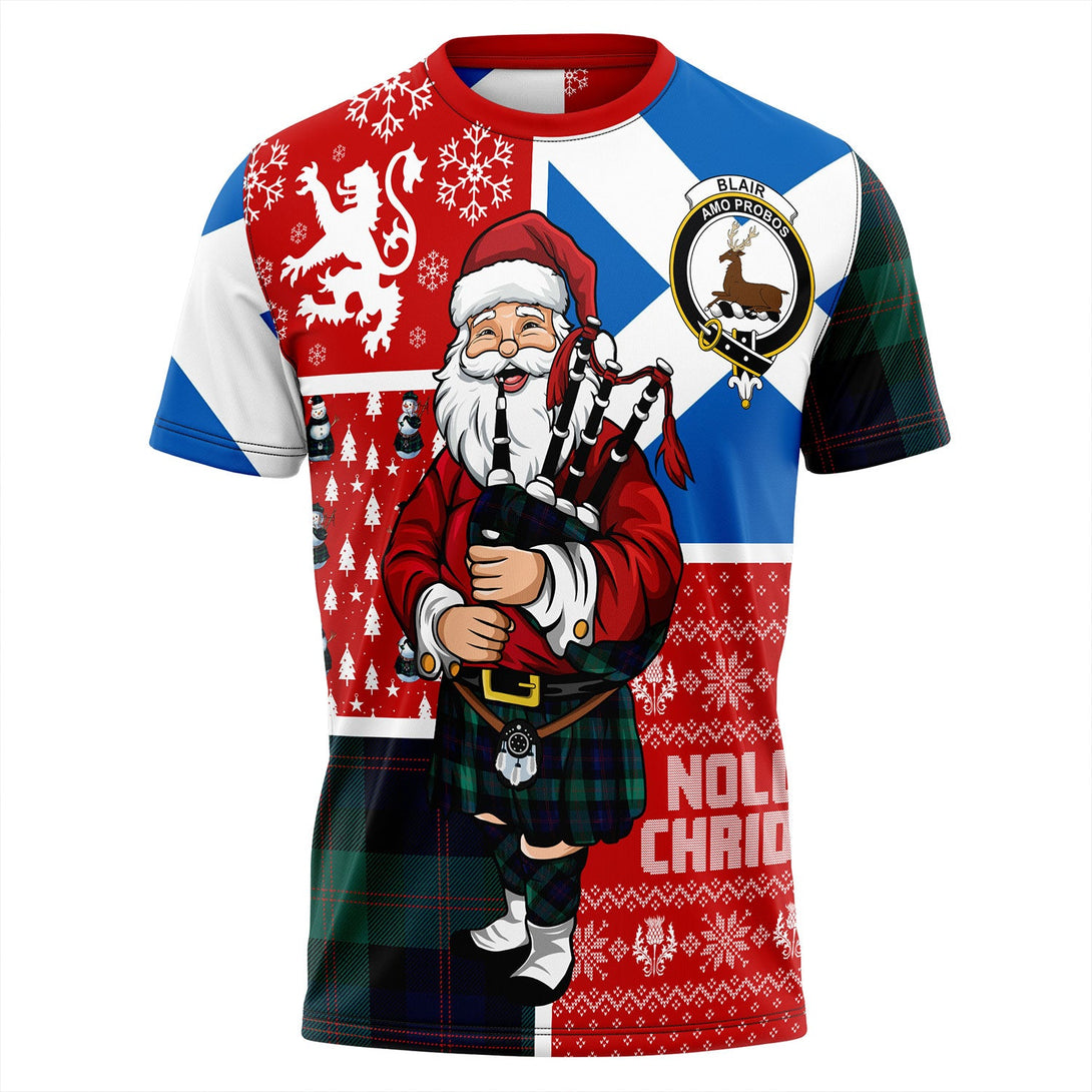 Blair Modern Clan Badge Tartan T-Shirt Scotland Christmas Santa