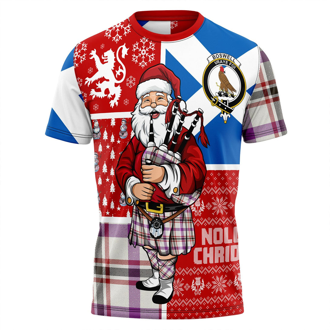 Boswell Dress Weathered Clan Badge Tartan T-Shirt Scotland Christmas Santa