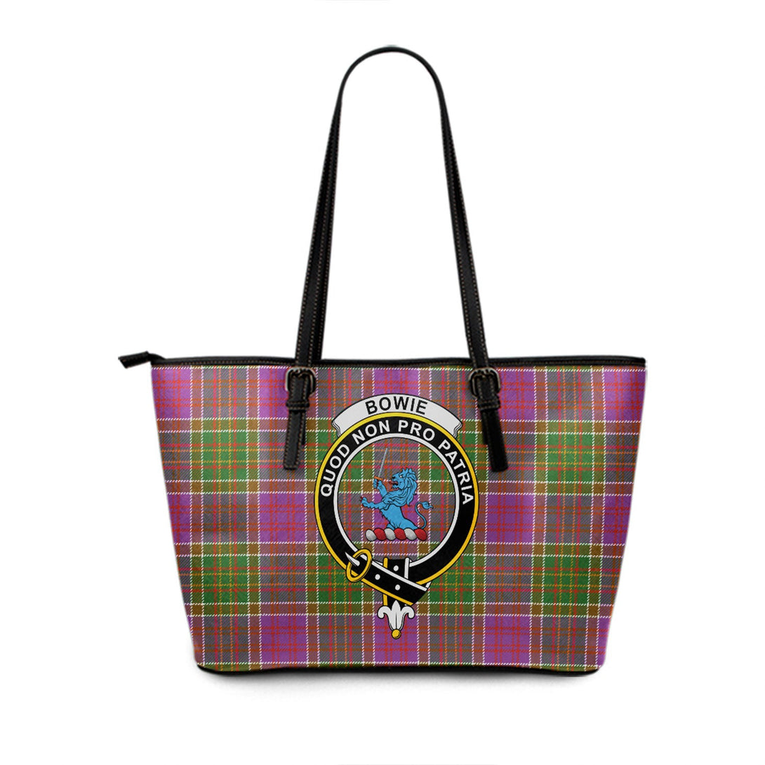 Bowie Ancient Clan Badge Tartan Leather Tote Bag