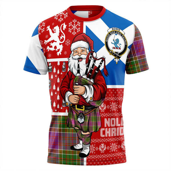 Bowie Ancient Clan Badge Tartan T-Shirt Scotland Christmas Santa