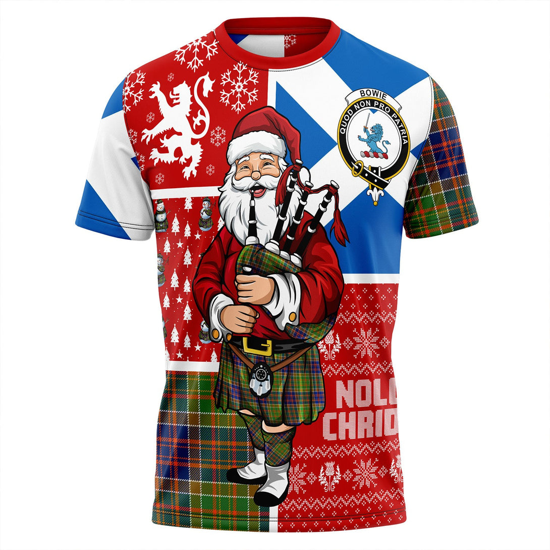 Bowie Modern Clan Badge Tartan T-Shirt Scotland Christmas Santa