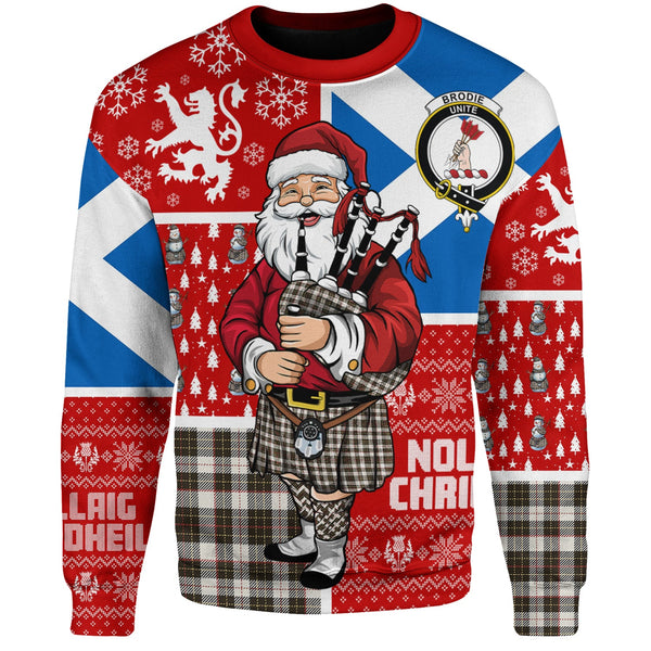 Brodie Black & White Weathered Clan Badge Tartan Sweatshirt Scotland Christmas Santa