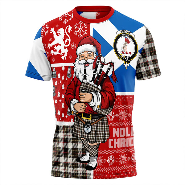 Brodie Black & White Weathered Clan Badge Tartan T-Shirt Scotland Christmas Santa