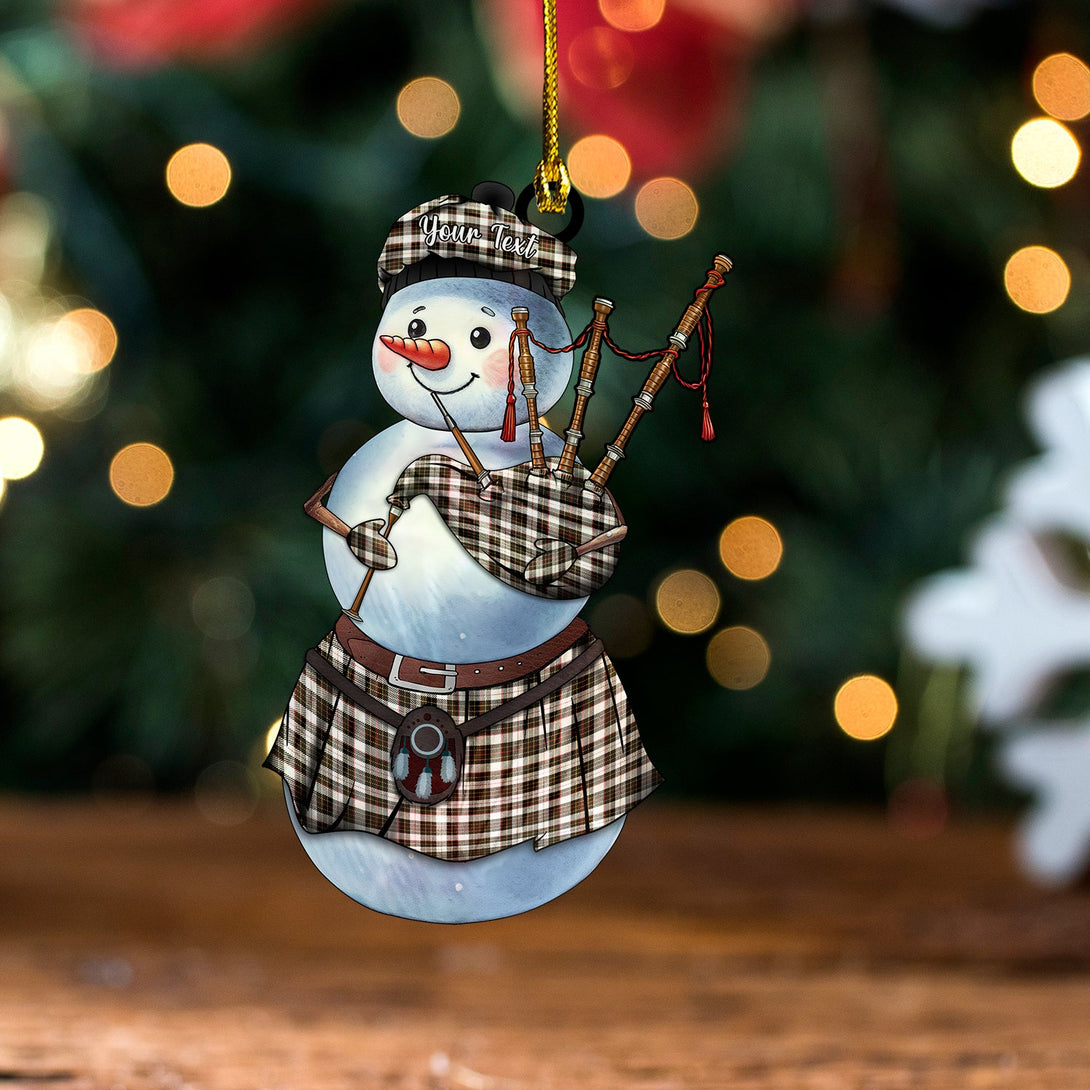 Brodie Black - White Weathered Tartan Wood Acrylic Ornament Snowman Bagpipe Personalized