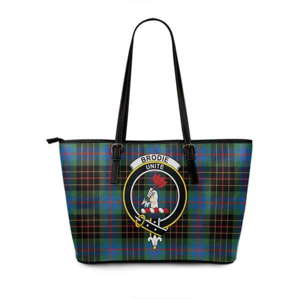 Brodie Hunting Ancient Clan Badge Tartan Leather Tote Bag