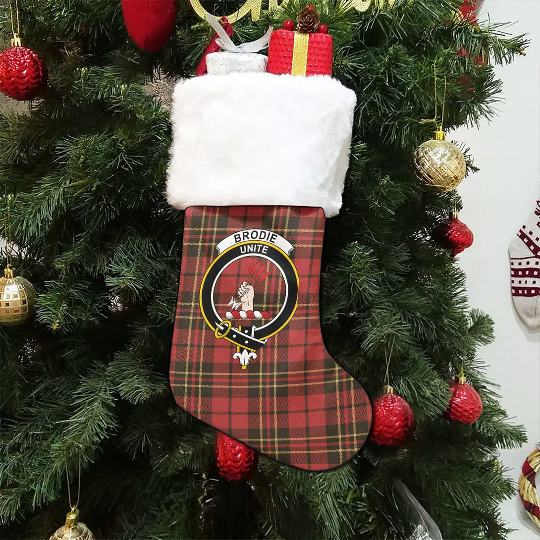 Brodie Red Weathered Clan Badge Tartan Christmas Stocking