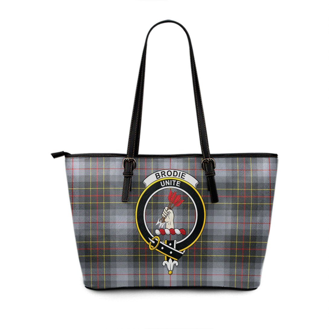 Brodie Silver (Brodie Muted) Modern Clan Badge Tartan Leather Tote Bag