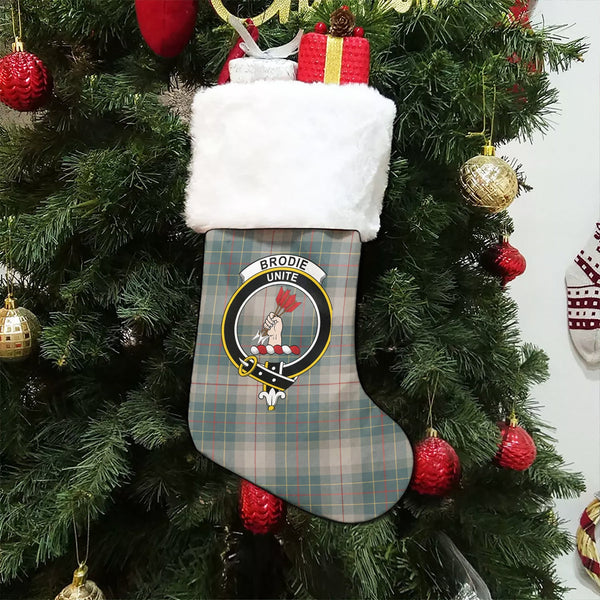 Brodie Silver (Brodie Muted) Weathered Clan Badge Tartan Christmas Stocking