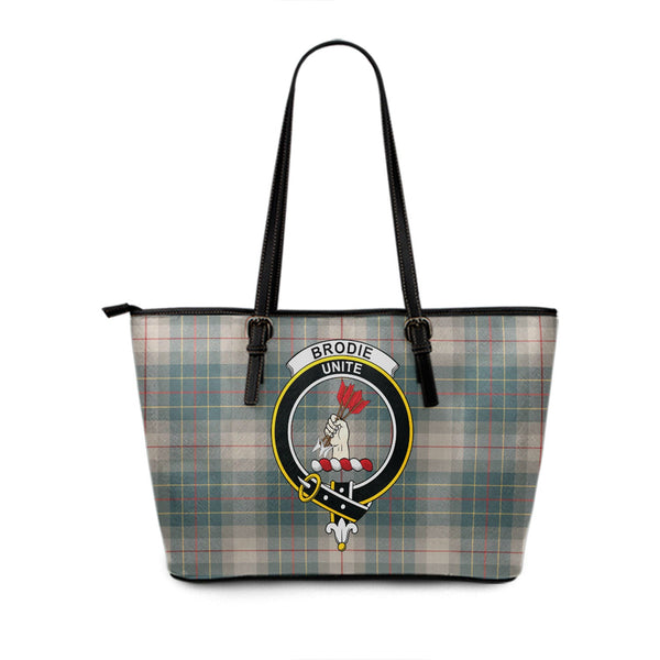 Brodie Silver (Brodie Muted) Weathered Clan Badge Tartan Leather Tote Bag