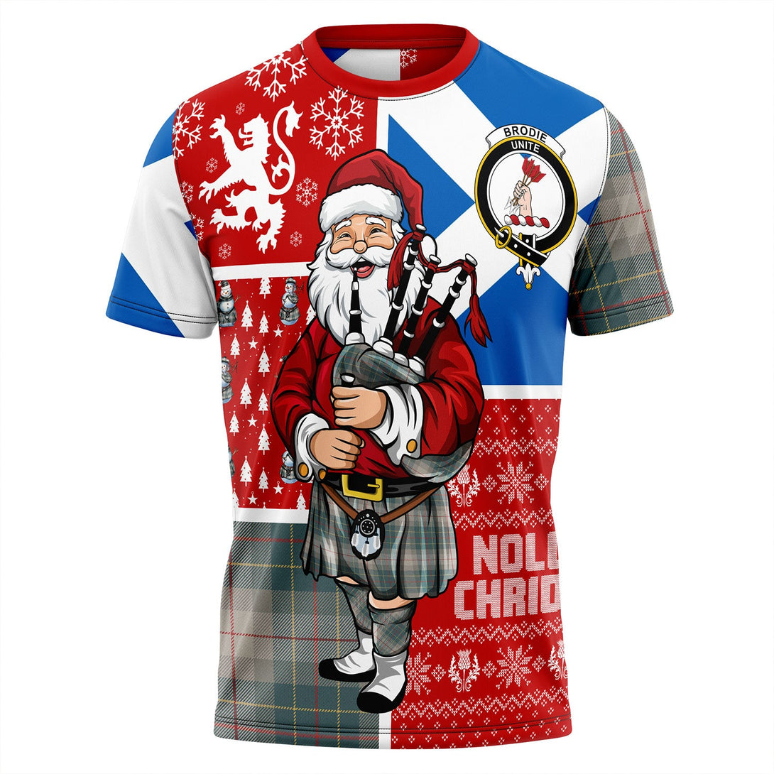 Brodie Silver (Brodie Muted) Weathered Clan Badge Tartan T-Shirt Scotland Christmas Santa