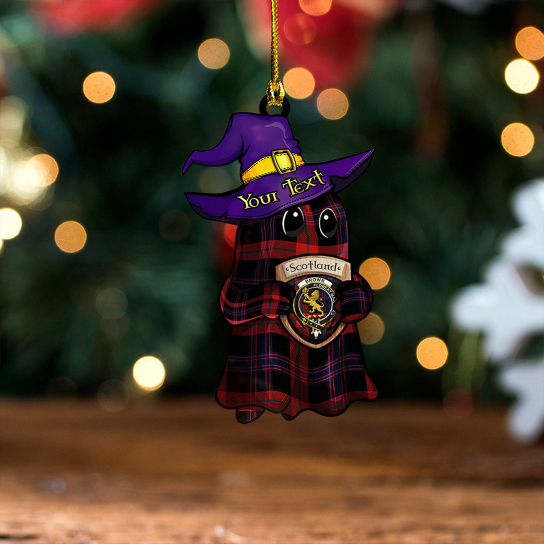 Brown (Broun) Modern Clan Badge Tartan Wood Acrylic Ornament Halloween Ghost