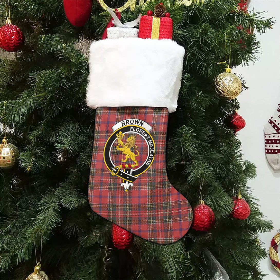 Brown of Castledean (Broun of Castledean) Weathered Clan Badge Tartan Christmas Stocking