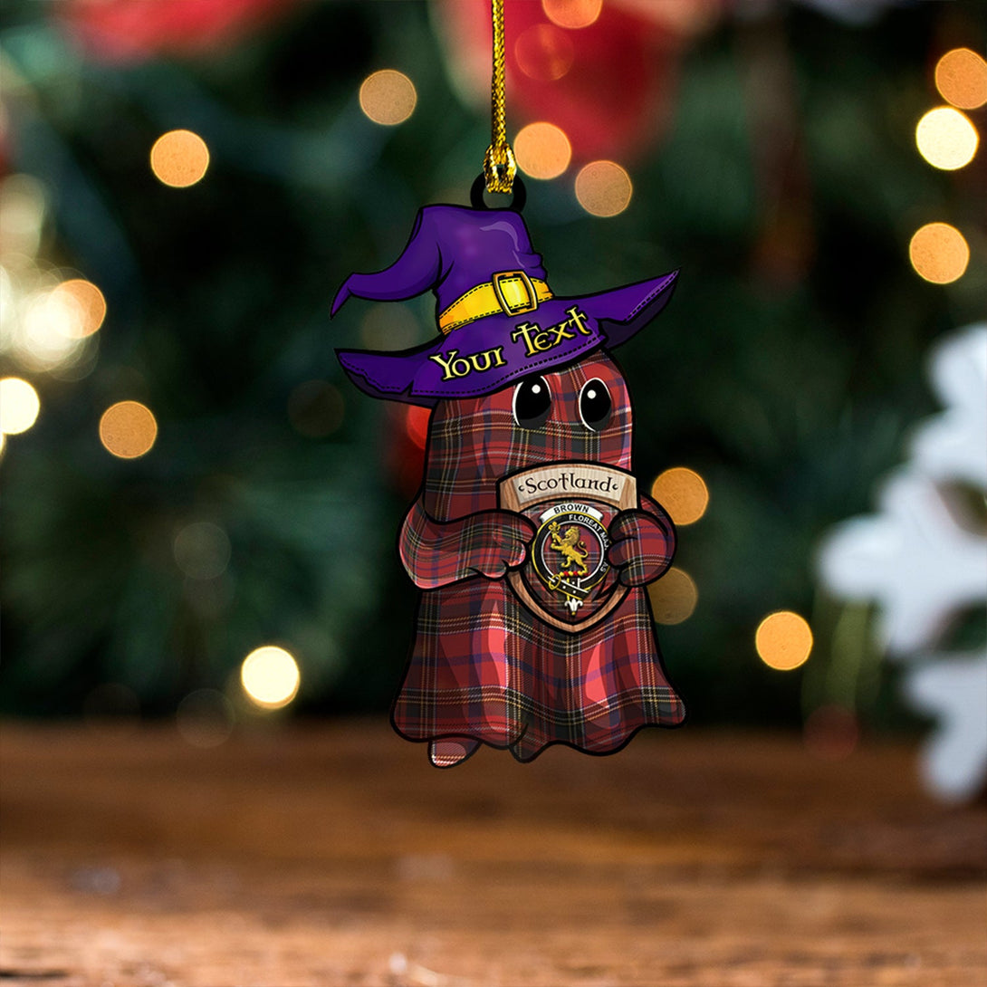 Brown of Castledean (Broun of Castledean) Weathered Clan Badge Tartan Wood Acrylic Ornament Halloween Ghost