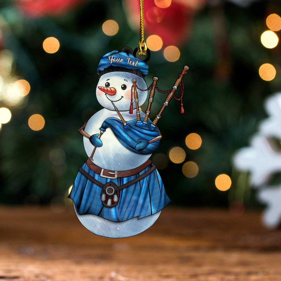 Bruce 1985 Ancient Tartan Wood Acrylic Ornament Snowman Bagpipe Personalized