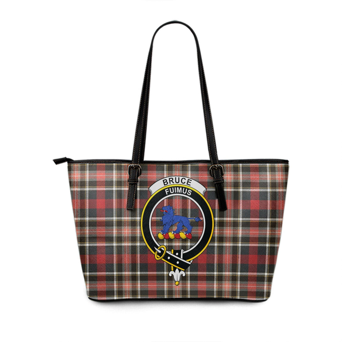 Bruce of Kinnaird Weathered Clan Badge Tartan Leather Tote Bag