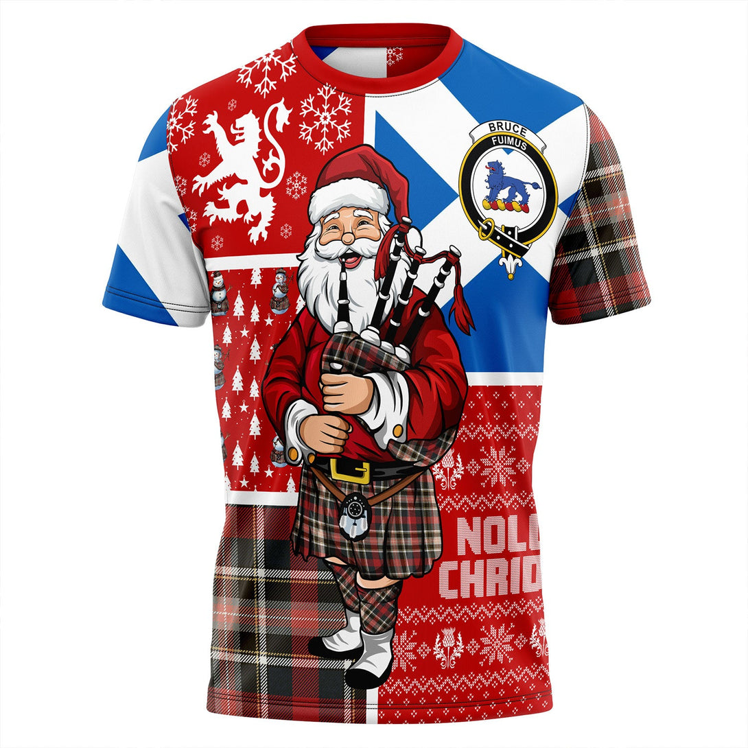 Bruce of Kinnaird Weathered Clan Badge Tartan T-Shirt Scotland Christmas Santa